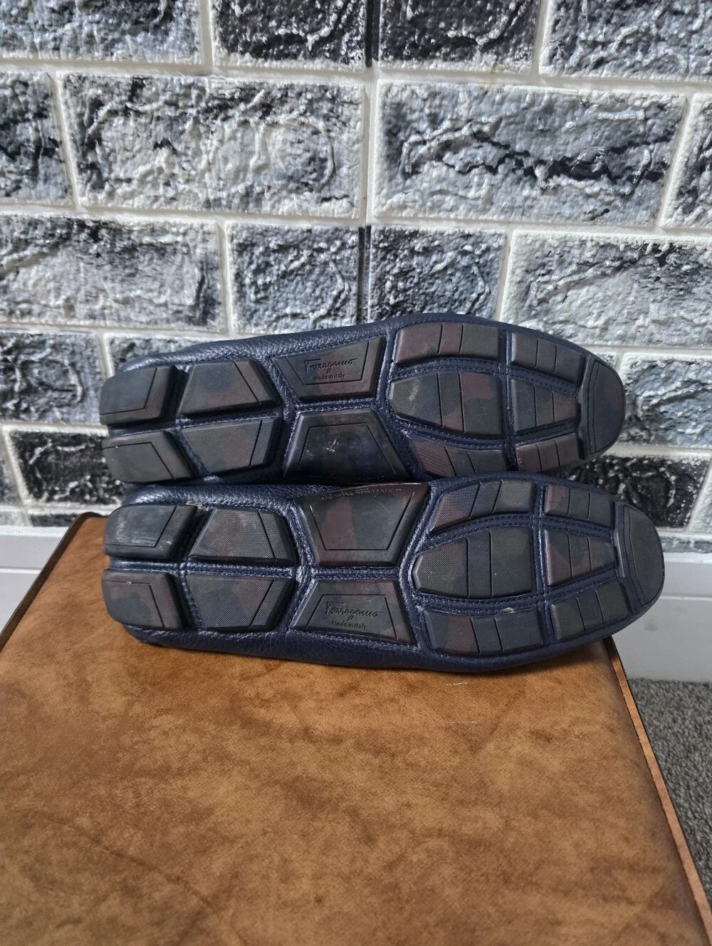 Salvatore Ferragamo Men's Navy Leather Loafers Size 9.5